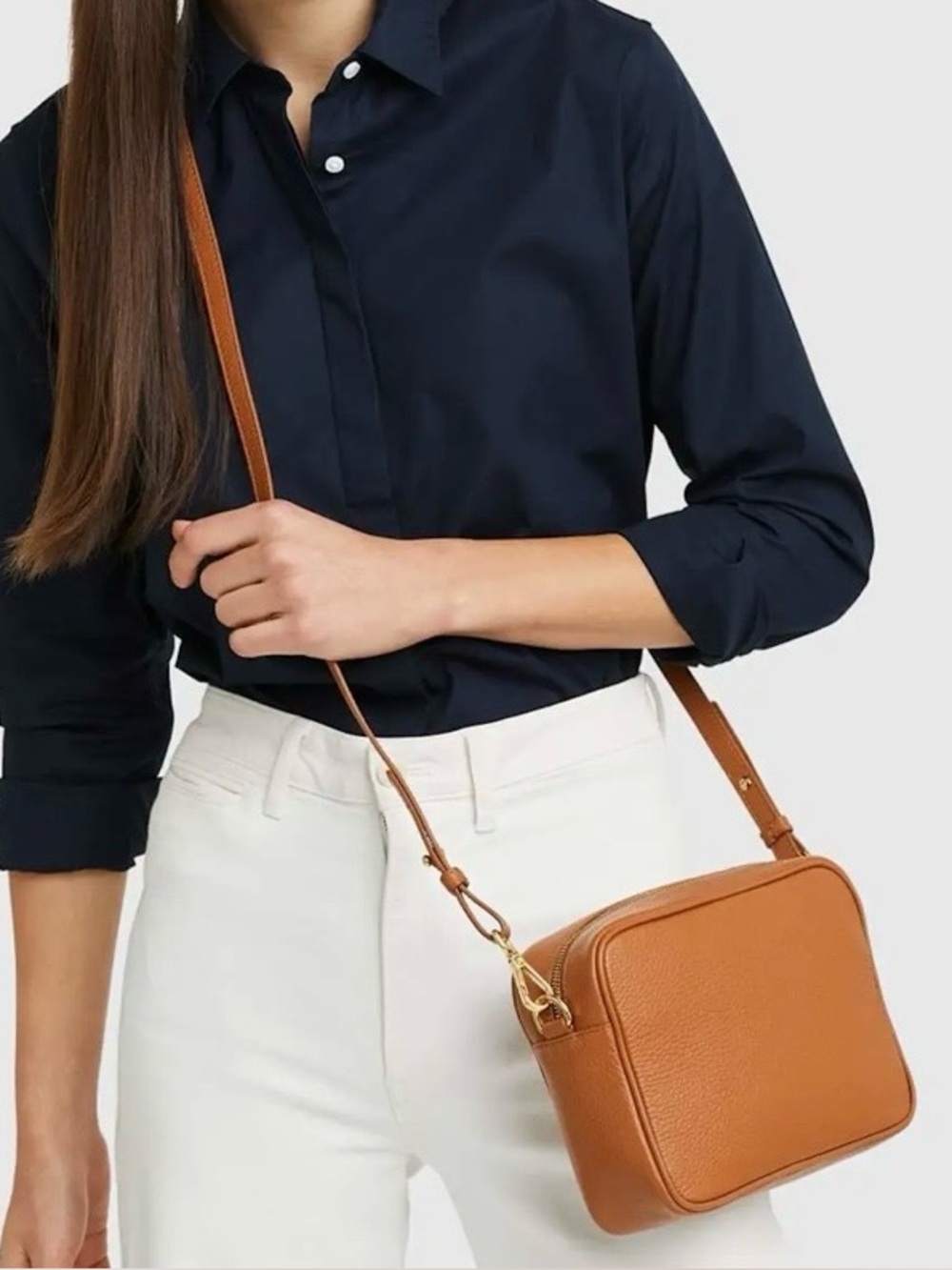Quince Italian Leather Crossbody Bag in Cognac